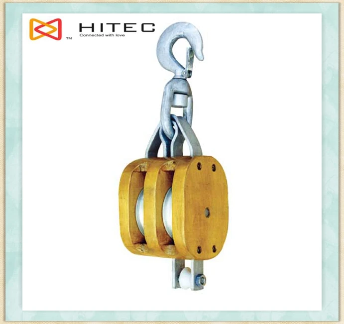 Nautical Wooden Pulley snatch block regular double with hook