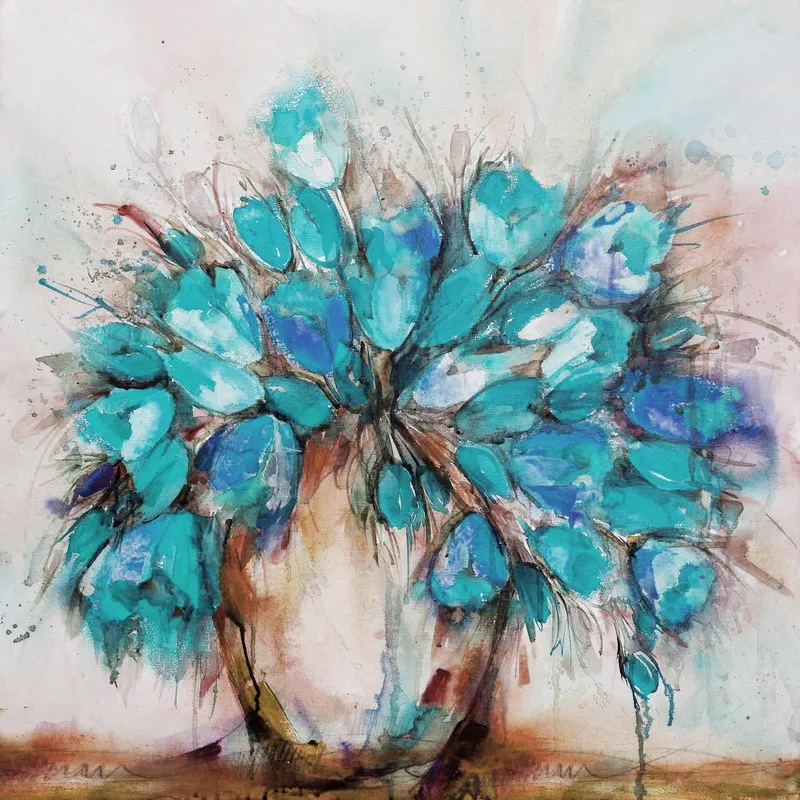 Elegant White Rose Painting Flower Vase Still Life Canvas Oil Painting