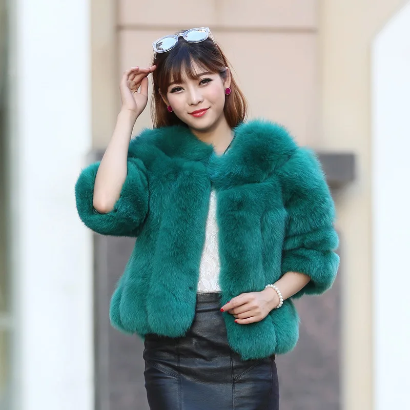 YQ12 New Fashion Winter Woman short Fur Coat & Black Fox Fur Jacket