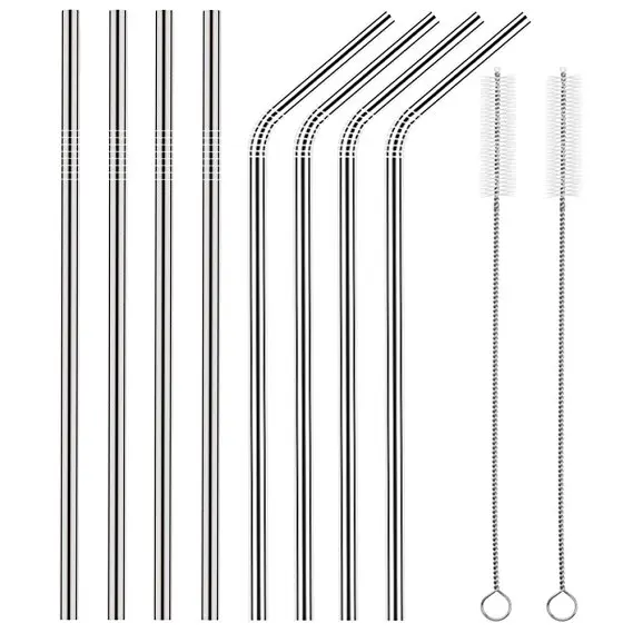 Set of 8 Stainless Steel Straws Drinking Metal Straws For Tumblers Rumblers Cold Beverage