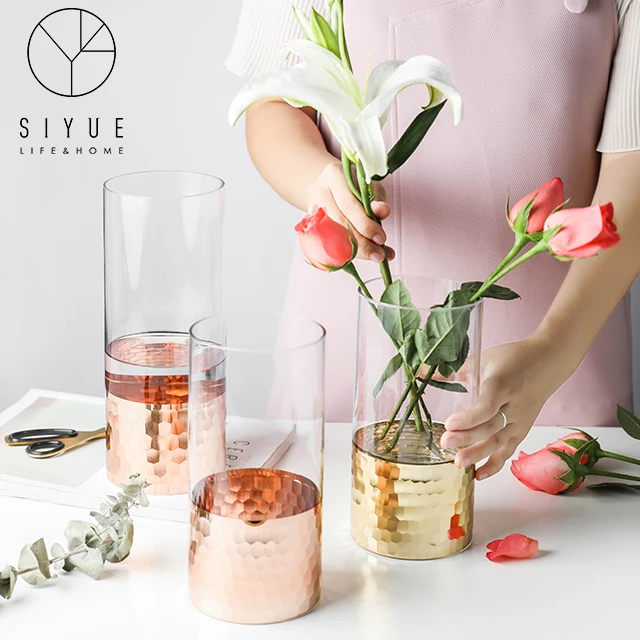 Wholesale New Nice Glass Vase Gold Flower Vase for Home Decoration and Wedding  1911