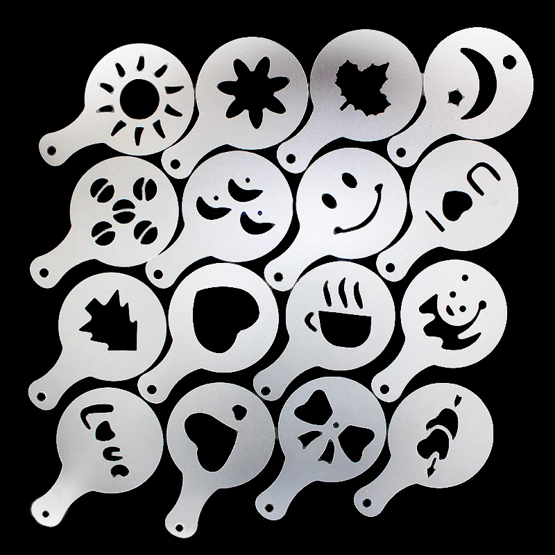 
16 Pieces Latte Dusting Pattern Pad Coffee Design Stencil Templates in White 