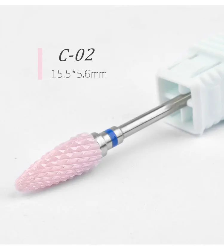 Bullet Shape Pink Ceramic Nail Drill Bits Callus Removing Manicure Drill Burrs