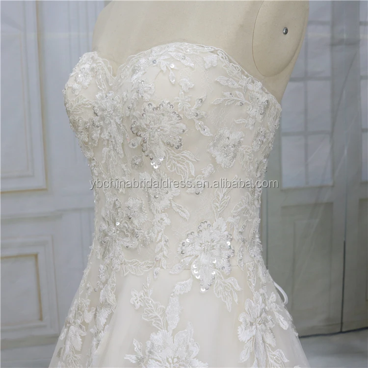 factory Ivory with light champagneA line lace with tulle skirt sweetheart bridal wedding dress