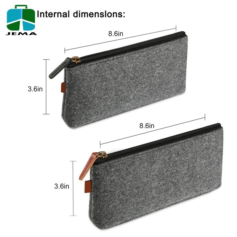 2-Pack Multi-Functional Felt Pouch Zipper Bag felt pencil case wholesale for School Supplies
