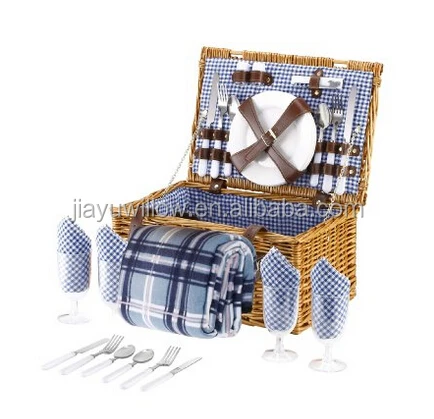 Плетеная ивовая Корзина для пикника с вилками ножами ложками тарелками стаканами и открывашкой Спортивная картонная упаковка Европейский прямоугольник 50 набор
