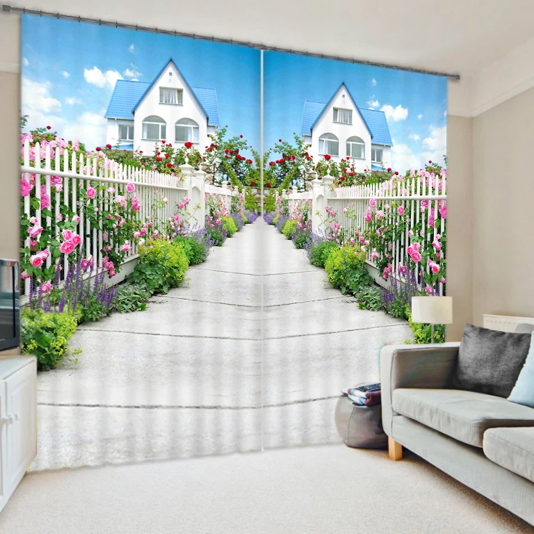 
Top Sale Designs Luxury 3D Polyester Curtain For Living Room , Hall Office Curtain , Window Blind Curtain With Dream House 