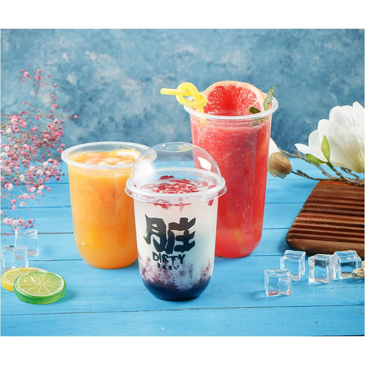 500 мл 16 унций U-образная ПП Пластиковая чайная чашка с пузырьками