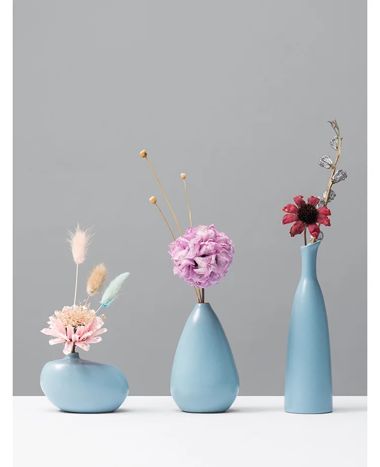 2019 new hot selling handmade blue ceramic flower vase for home decor