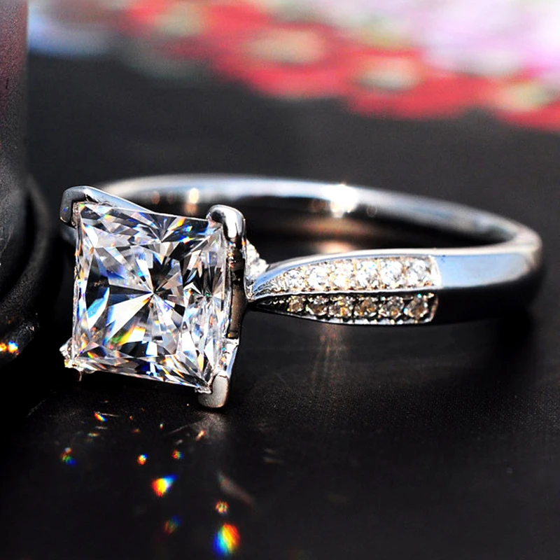 XEYJZ038 High Quality Luxury Shiny Hearts And Arrows Big Square Stone 925 Stamped Silver Ring Copper Engaged Women Wedding Ring