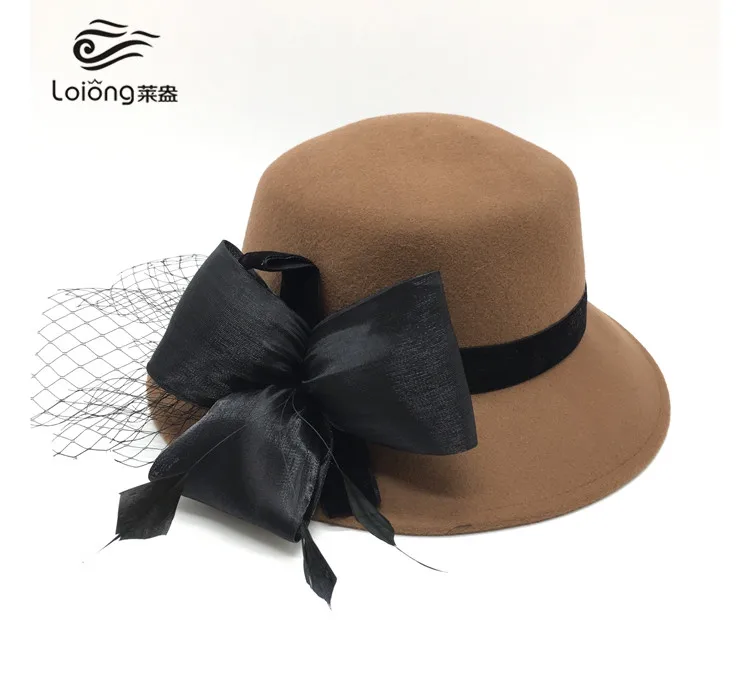 High Quality Australian Ladies Wool Felt Wedding Church Hats For Women With Bow Flower Fashion Wool Felt Cloche Bucket Hats