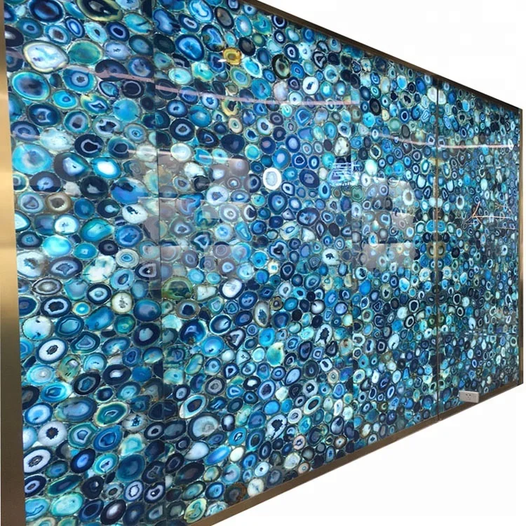 China beautiful natural gemstone luxury wall decor blue agate tile