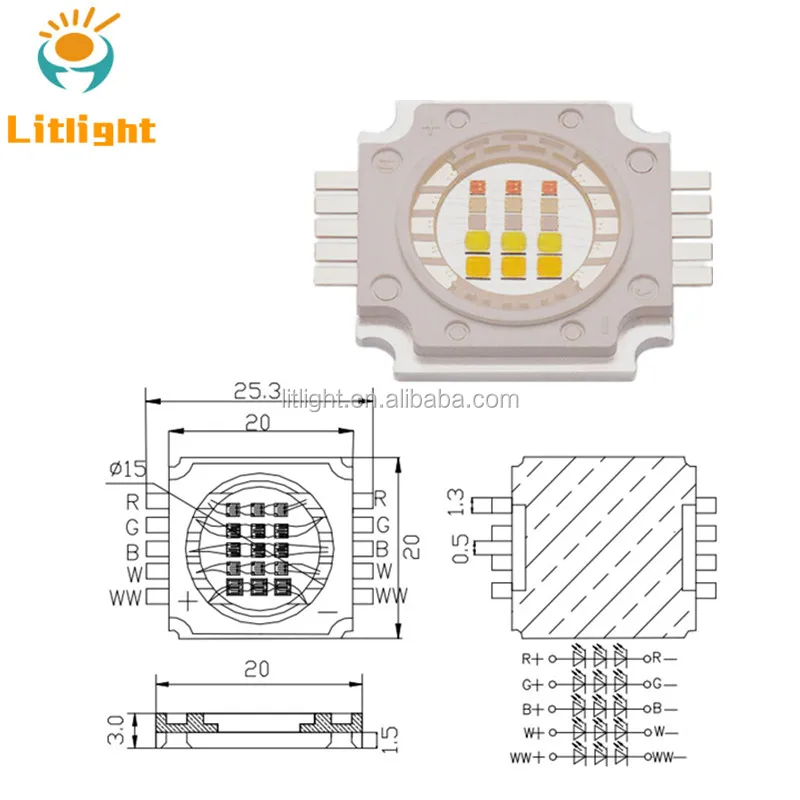 Bridgelux Epileds Chip Red green blue white warm white 5in1 integrated COB High power 15W rgbww led cob light source RGB+WW