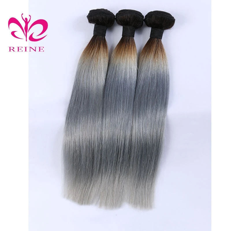 Wholesale Ombre Platinum Silver Grey Color Human Hair Weave Bundles With Closure, Natural Virgin Grey Remy Chinese Hair Weft