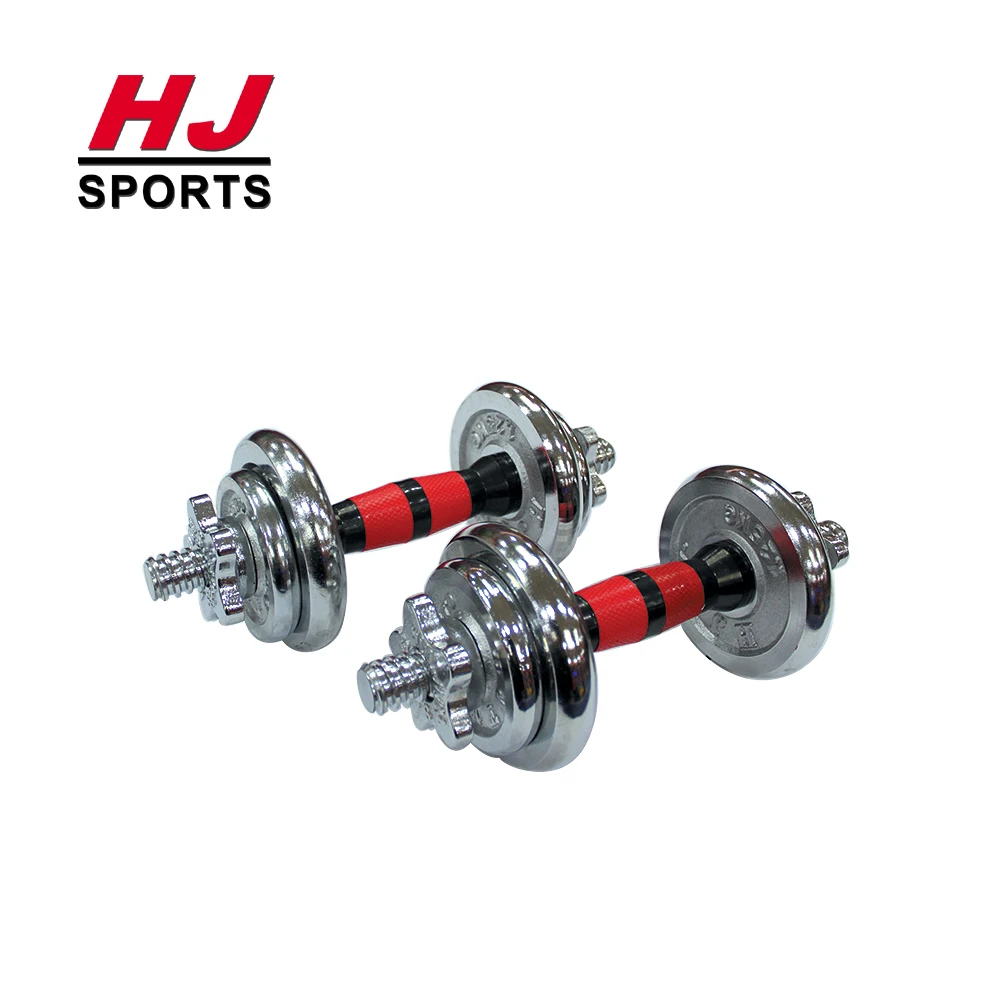 HJ-A047 High Quality HUIJUN Adjustable 10kg Dumbbell Set Gym Fitness Equipment Chrome Dumbbell rubber coated handle