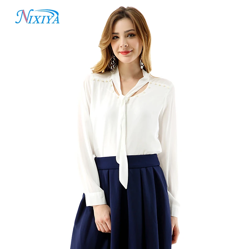 Женские модные с круглым вырезом украшение из бисера блузка с галстук