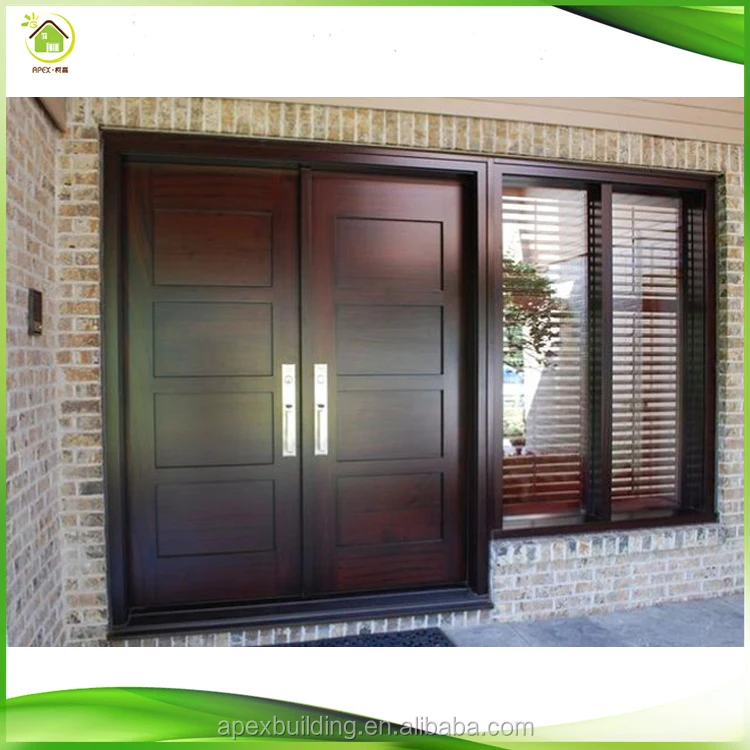 Teak raw wood main door design entrance doors with iron grill
