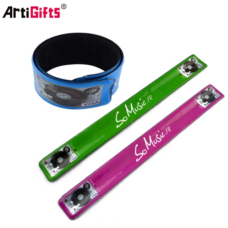 Cheap rubber pvc reflector slapbands reflective slap band wide slap bracelet