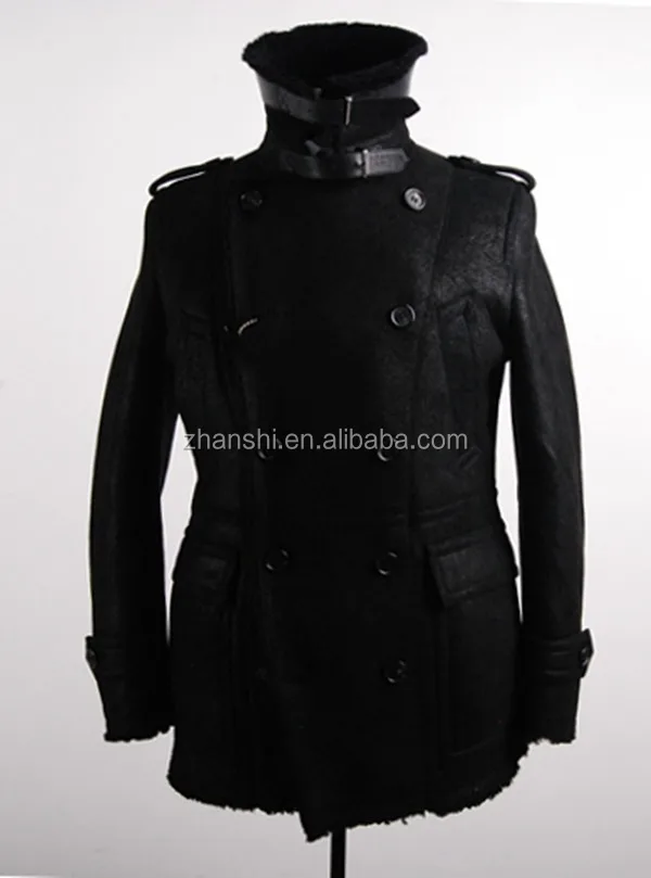 Russian Style High Quality Men Winter Leather Coats With Faux Fur Lined