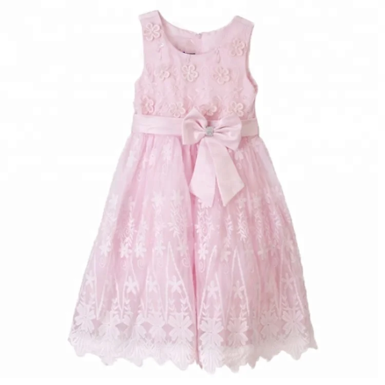 Милое розовое платье на молнии с кружевной вышивкой и поясом-бабочкой для девочек