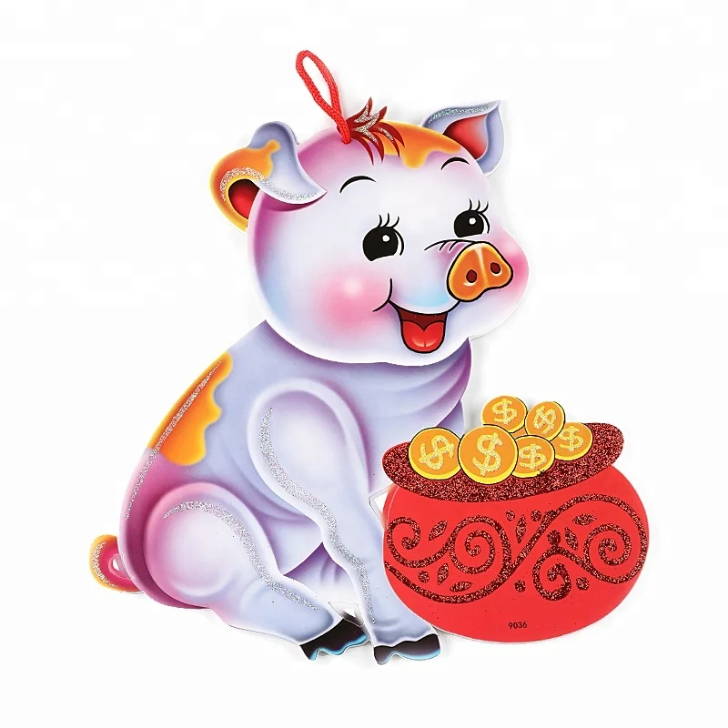 Серый свинья Холдинг красный Сокровище Чаша Яркий порошок с новым годом висячие украшения