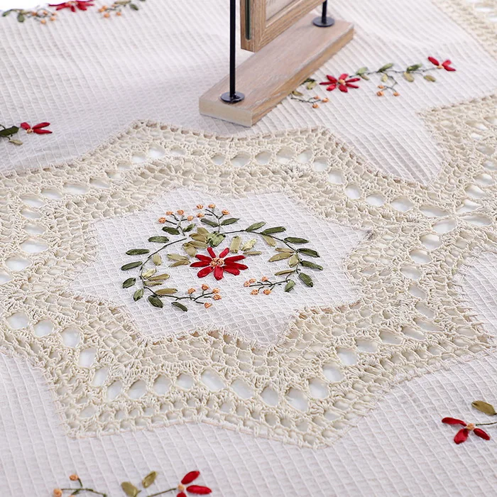 European Style Handmade Crochet Lace Ribbon Embroidered Table Cloth for Decoration Cover  Home Decor