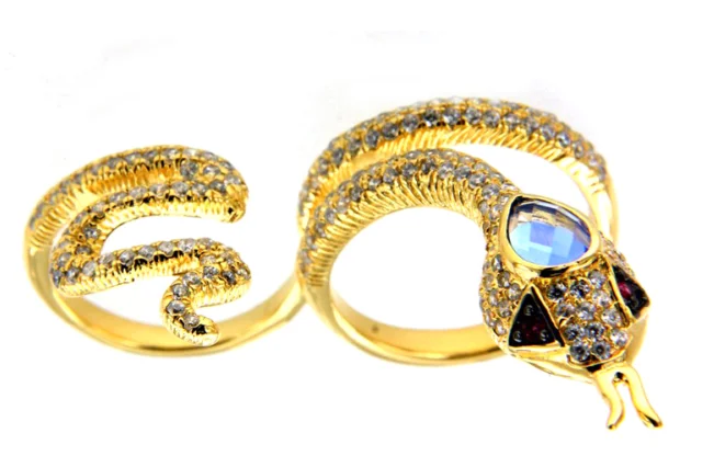 Fashion jewelry 925 silver butterfly flower cz rings Snake-shaped gold-plated silver rings insect-shaped fashionable ring