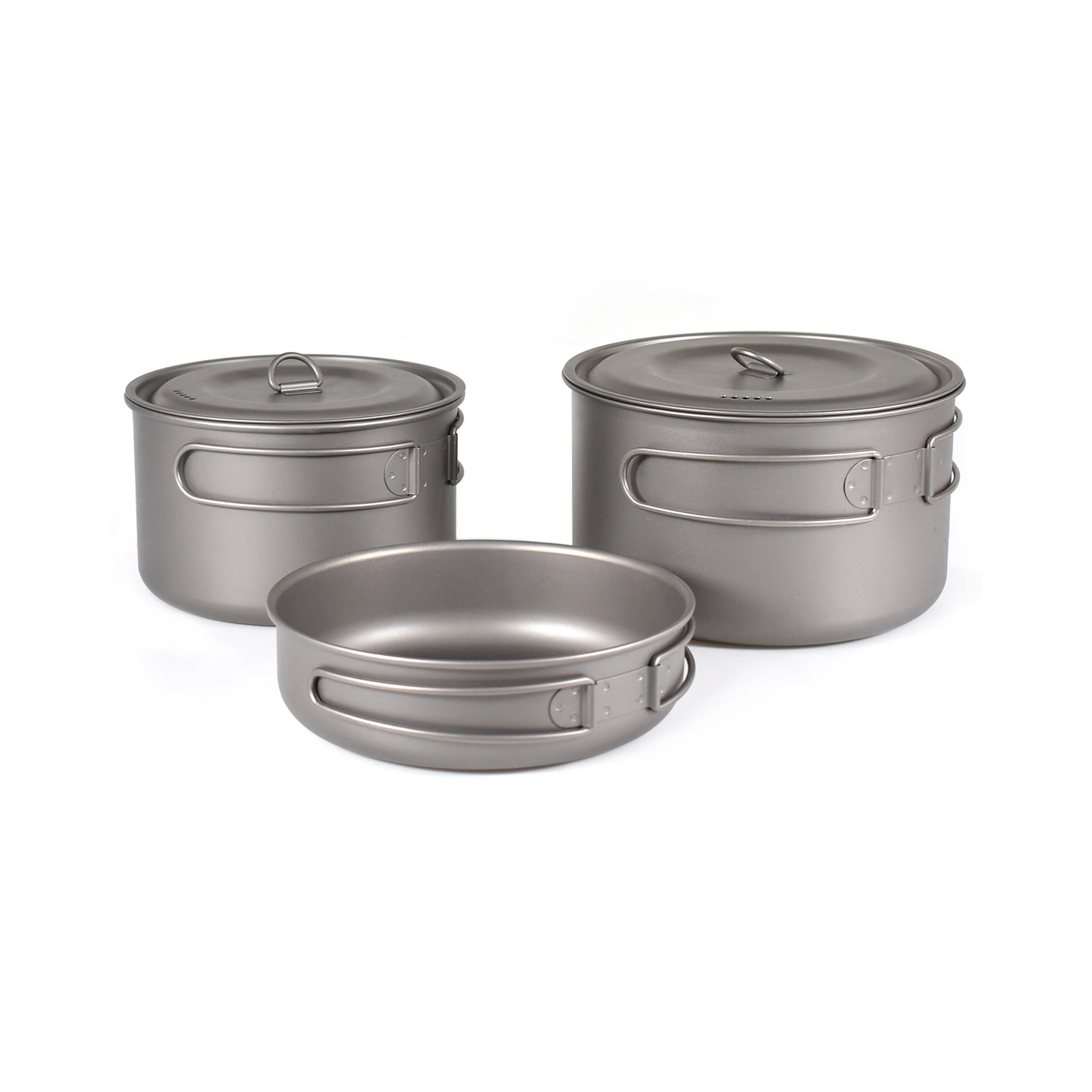 Non-stick Titanium Cookware Sets 2 Titanium Pots and 1 Titanium Frying Pan For Camping Hiking Travelling