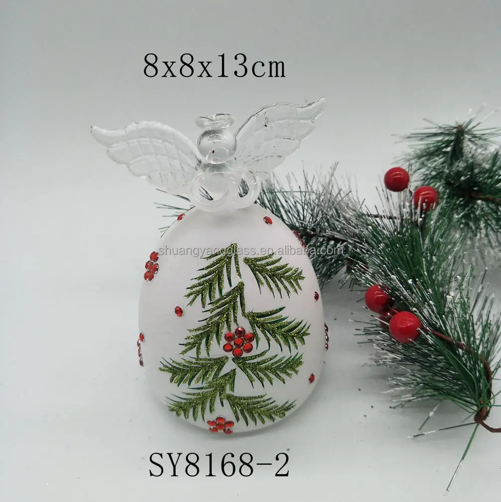 Newly designed elegant Christmas decoration 8x8x13cm/5x5x11cm white luminous hand-painted green sticky ruby LED glass Angel