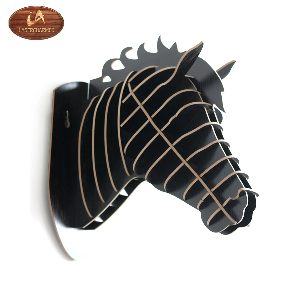 2018 может черный лазерная резка дерева шик карман-Размер Лошади Форму Животного украшение для деревянной стене висит