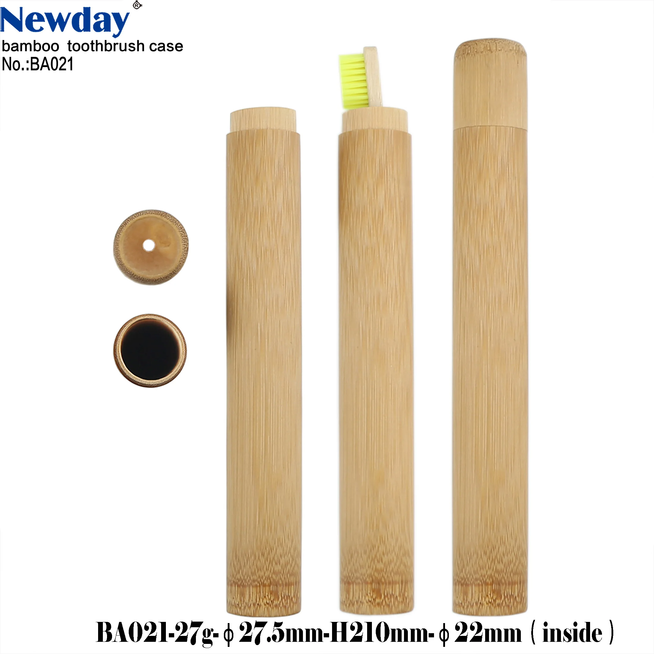 Round handle biodegradable eco bamboo toothbrush with bamboo case