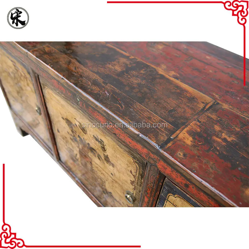 Antique Reproduction Painted High Glossy Sideboard Vintage Wooden Cupboard Chinese Style Cabinet Buffet