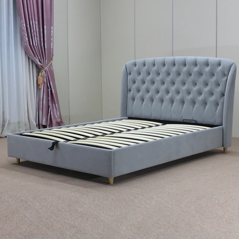Upholstered Solid Wood Bed Frames King Storage Double Bed Frame
