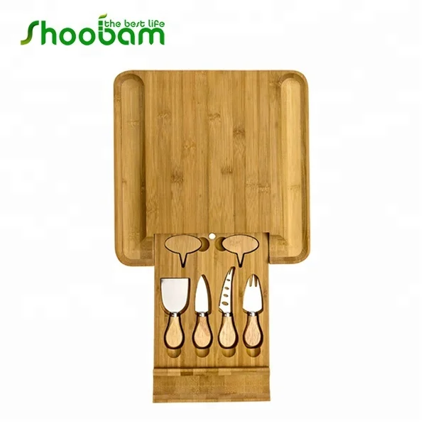 Доска из бамбукового сыра со встроенным выдвижным ящиком, бамбуковыми маркерами и магнитом для блокировки ящиков. Рождественский подарок!