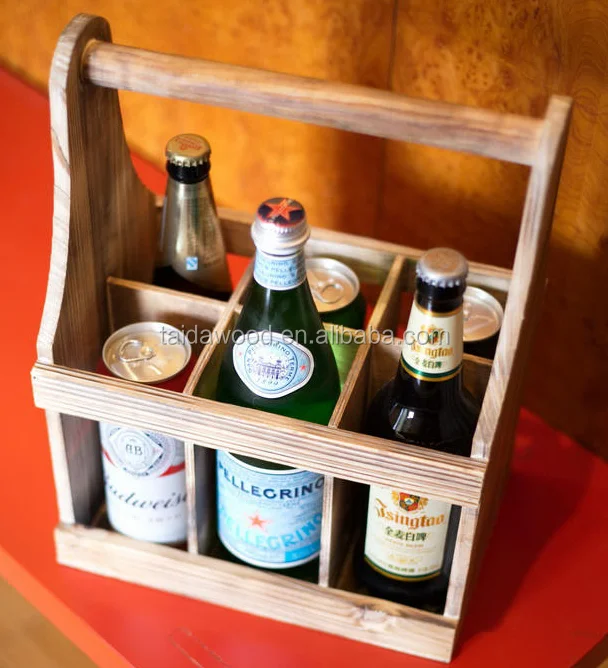 rustic wooden beer bottle glass carrier