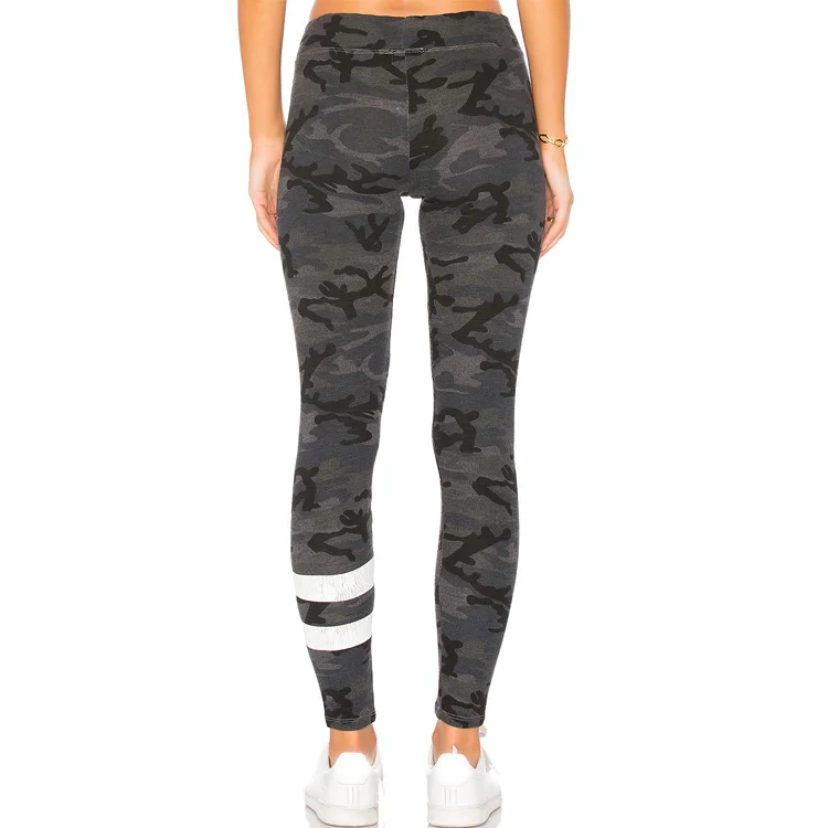 
YL oem custom fashion high quality women camo yoga pants leggings with stripe print for wholesale in alibaba 