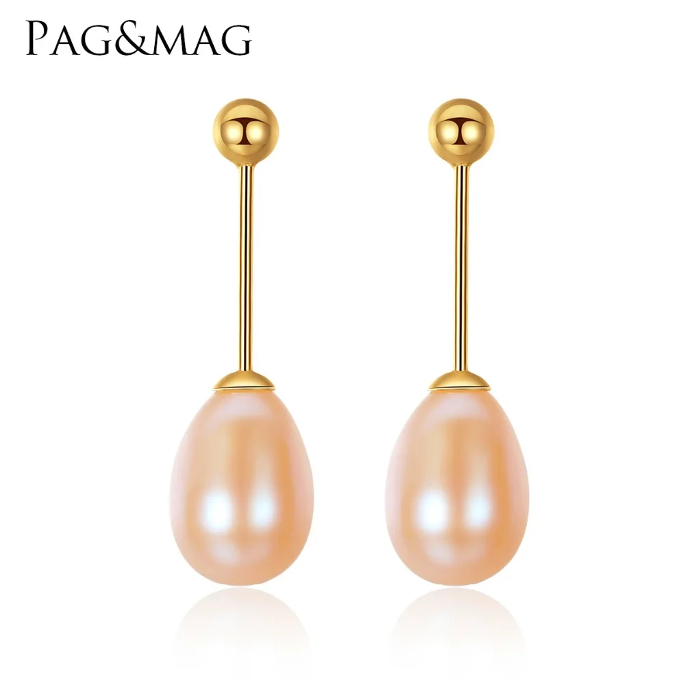 PAG&MAG Brand 925 Sterling Silver 3 Colors Simple Style 8-9mm Freshwater Pearl Women Stud Earrings