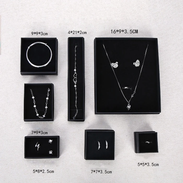 ring earring necklace bangle set cheap customized black jewelry paper box with logo custom