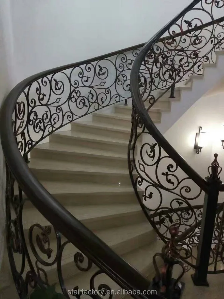Indoor curved arc staircase Indoor curved marble treads staircase Indoor bending arc iron railings staircase TS-364