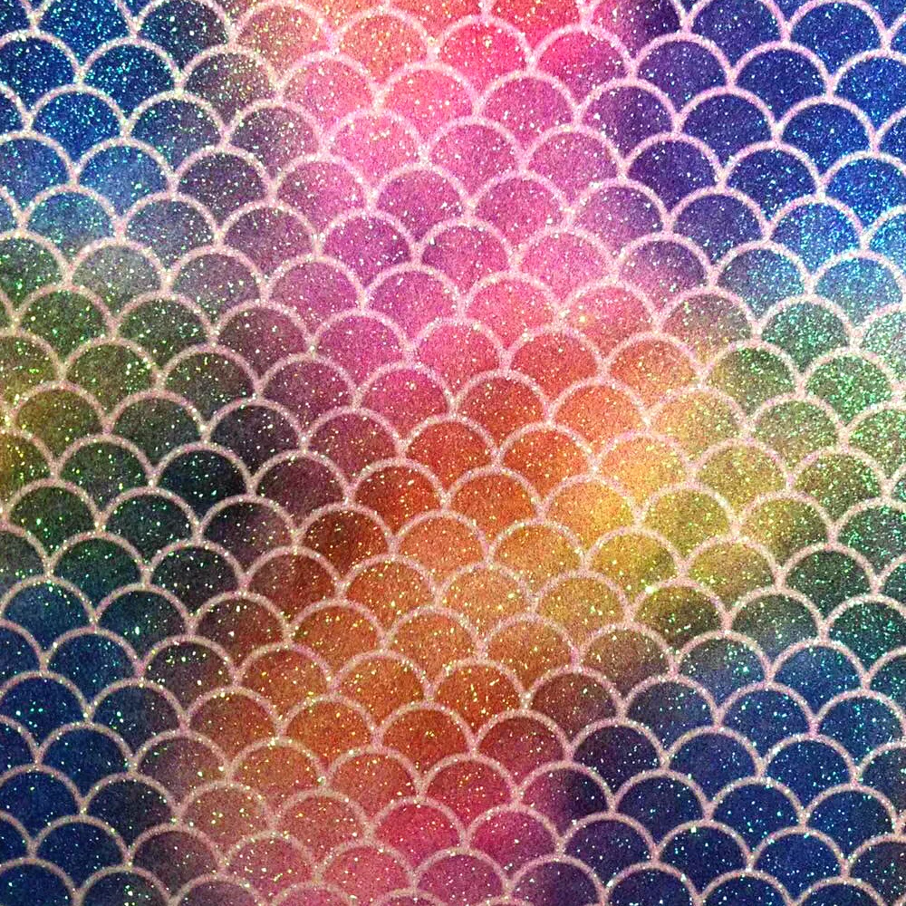2018 new design pu leather material with rainbow mermaid glitter fabric