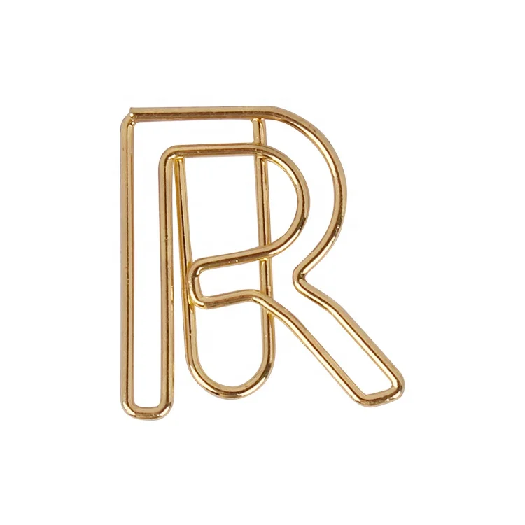 Wholesale Stationery paper clip gold color letter R shaped metal paper clips