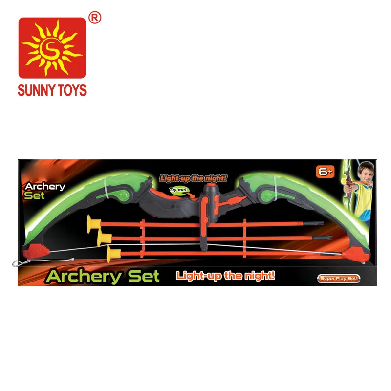 outdoor green color luminous shooting game led light up in the night bow and arrow toy set for kids