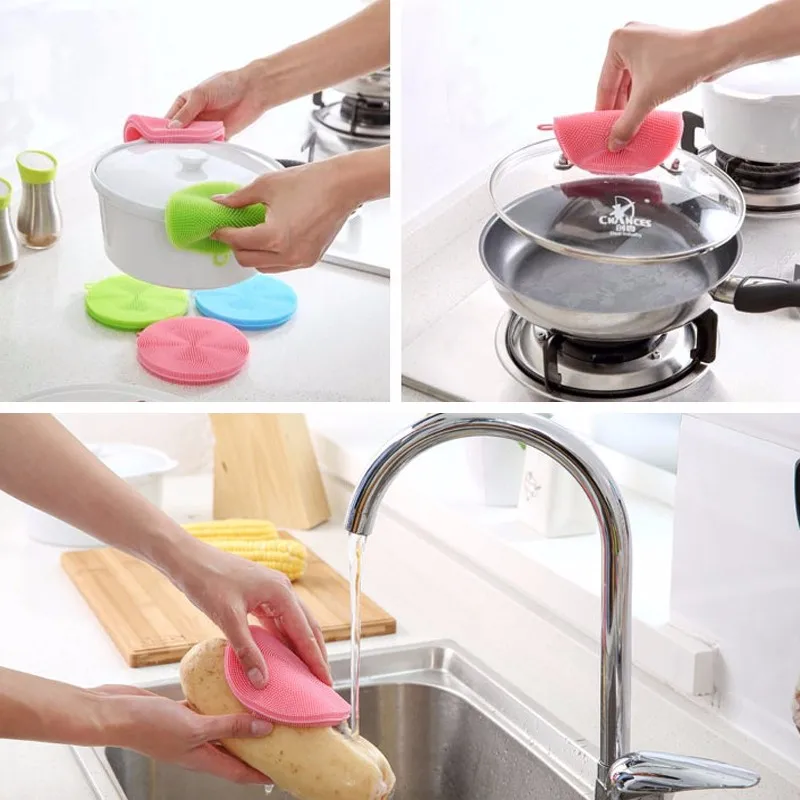Silicone Dish Washing Sponge Scrubber Kitchen Cleaning Tool Soft Cleaning Brush Kitchen Dishwashing Tools