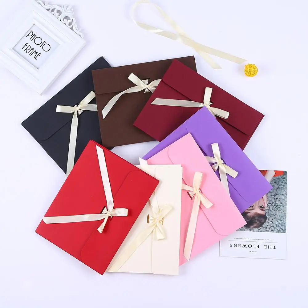 Custom scarf kraft fancy colorful t shirt paper mini folding envelope gift card bag packaging box bowknot with ribbon closure