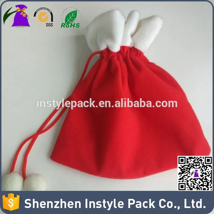 Red Velvet Drawstring Pouches Jewelry Christmas Gift Bags With pom pom ball