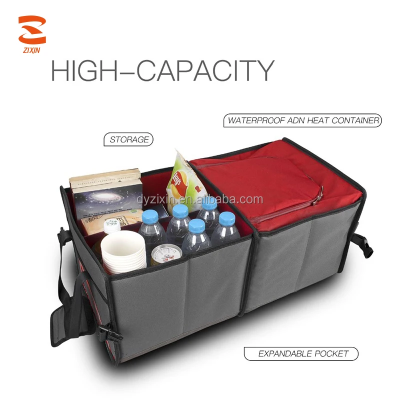 Foldable Outdoor Storage Garbage Trash Bin Premium Car Trunk Organizer Cooler Bag with Cover