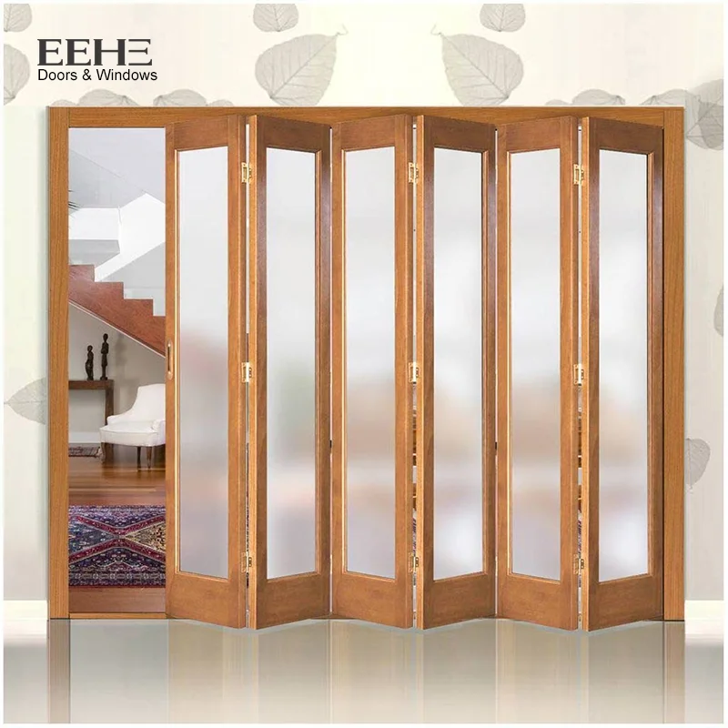 Hot wooden folding doors Bifoldingstyle solid wood doors preferential glass design accordion doors interior
