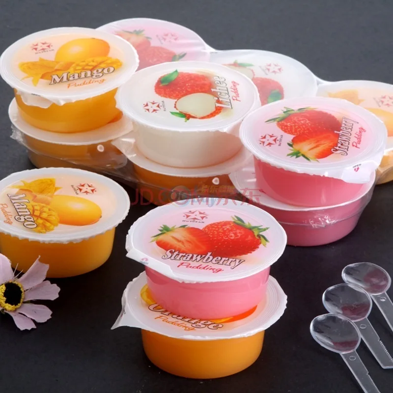 Factory assorted fruit cup packed pudding cup filling sealing packing making machine jelly processing plant production line