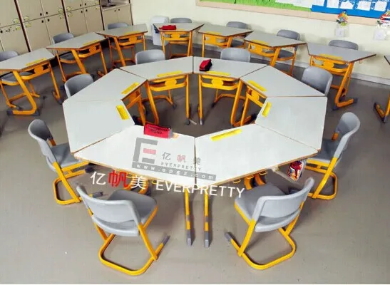 kindergarten furniture good quality blue and yellow combination height adjustable single school desk set