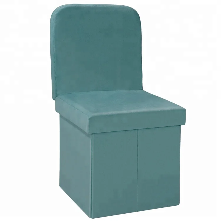 Velvet Ottoman Stool Chair with Backrest Foldable Storage Pouf
